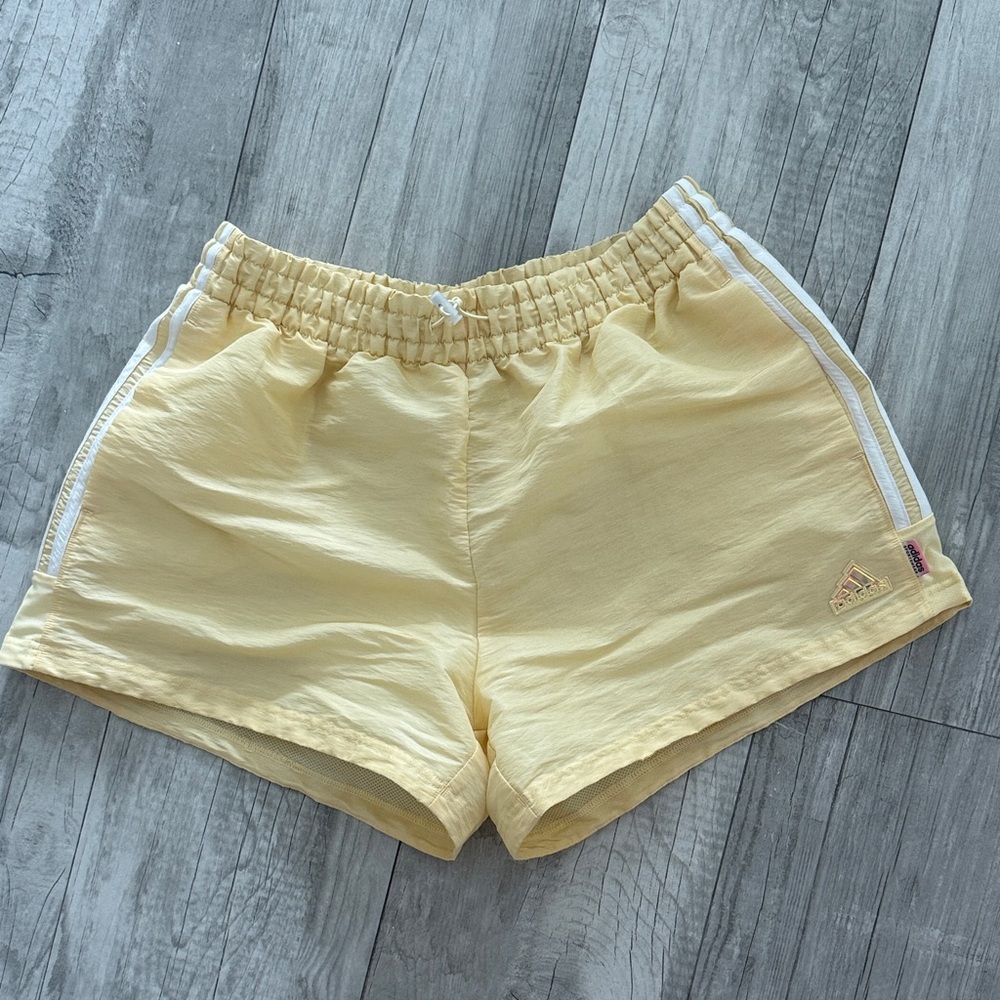 adidas Yellow Athletic Shorts with White Stripes